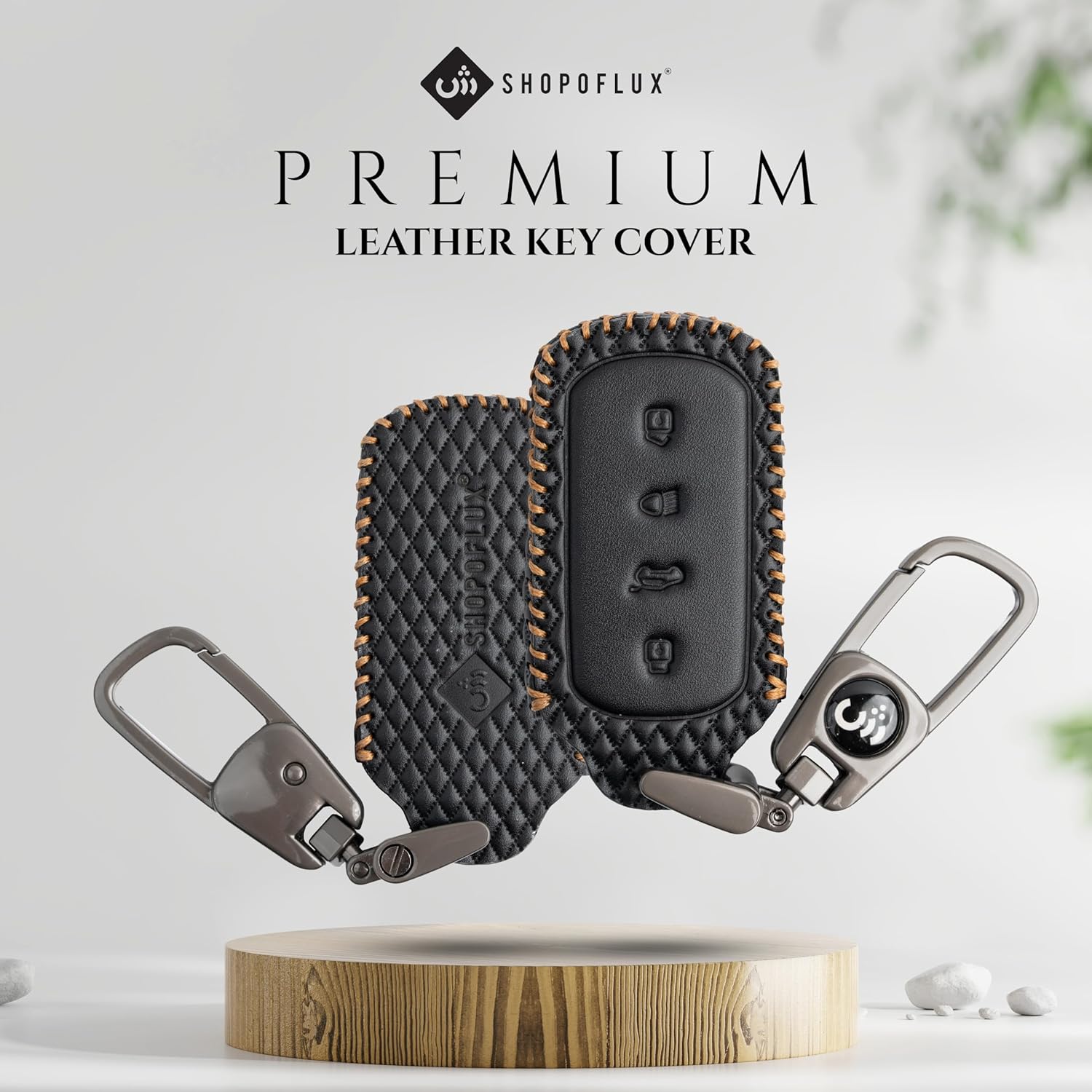 SHOPOFLUX Leather Key Cover Compatible for Tata Curvv | Curvv EV Electric 4 Button Smart Key Only Black Pack1