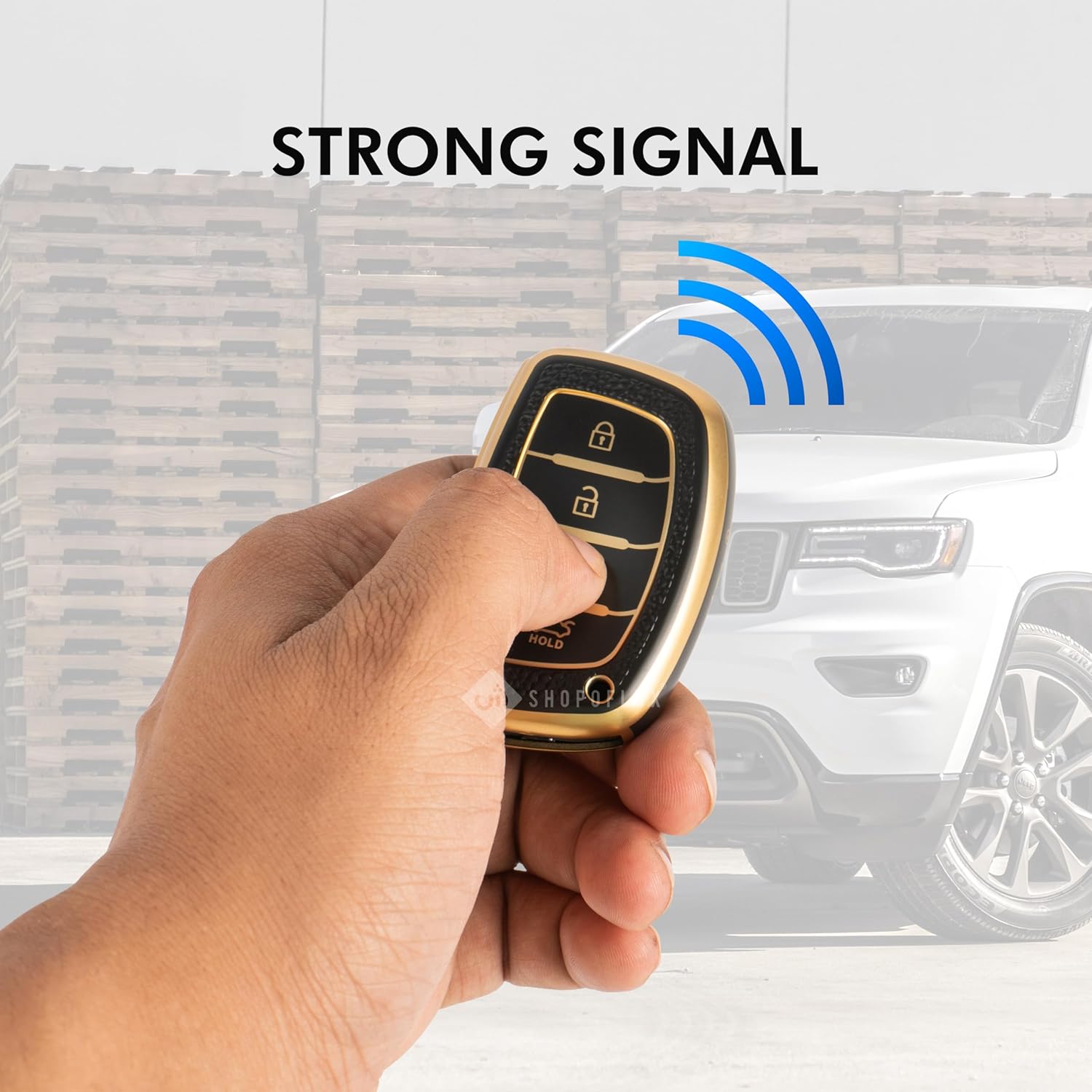 SHOPOFLUX TPU Leather Key Cover Compatible with Hyundai Alcazar and Creta Car 4 Button Smart Key