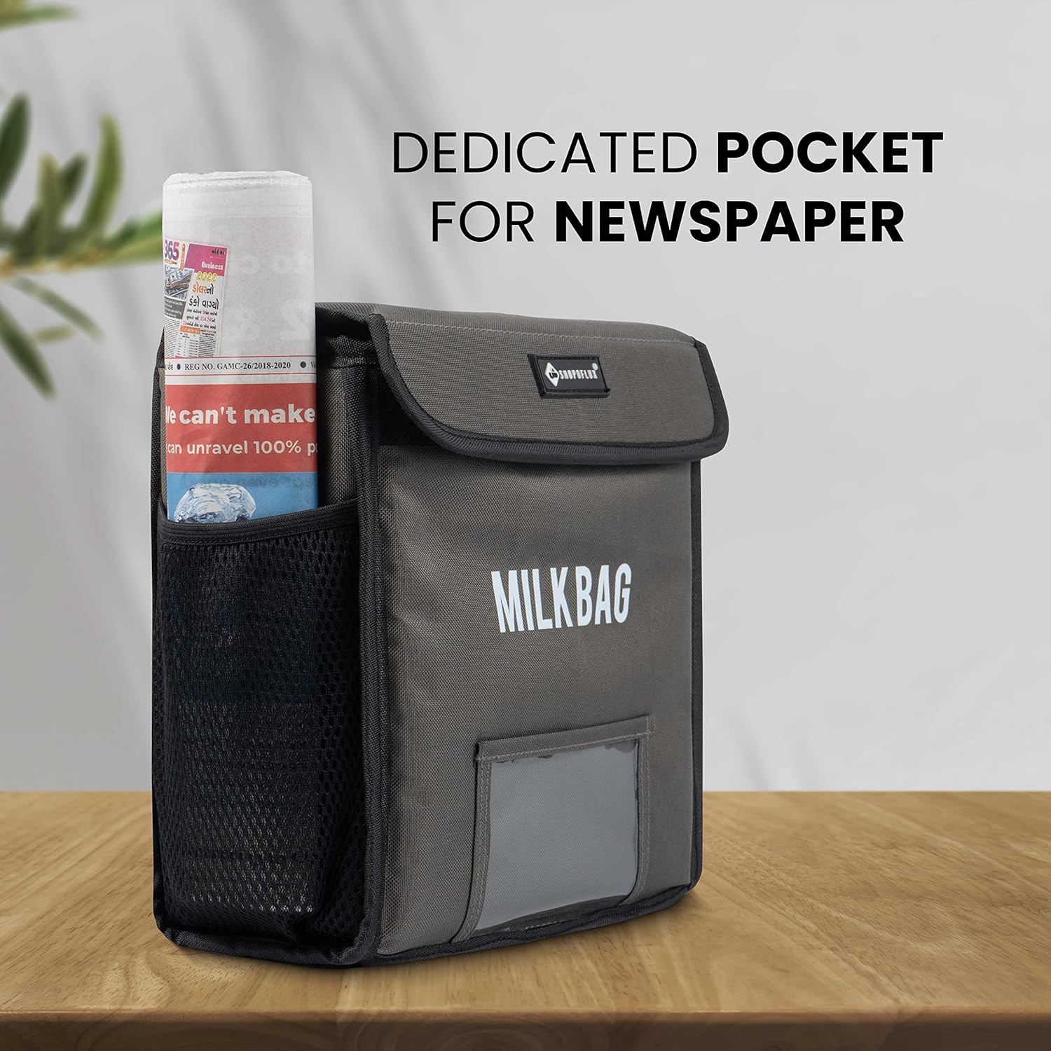SHOPOFLUX Milk Bag for Door Hanging | Insulated and Waterproof Door Hanging Bag for Milk Sachets and Bottles Storage with Pocket for Notes and News Paper