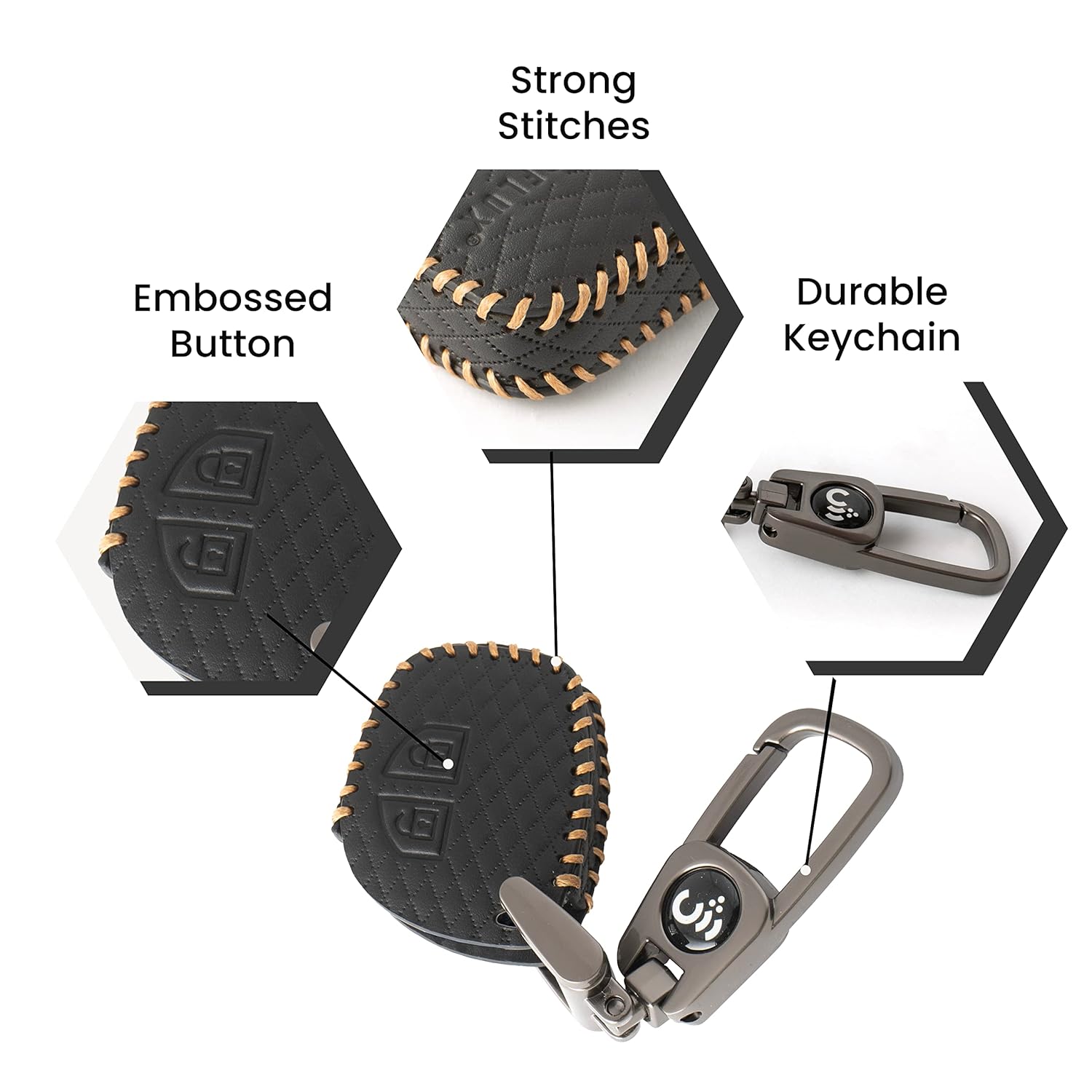 SHOPOFLUX Leather Key Cover Compitable with Swift | Ertiga | Wagonr | Celerio | Swift Dzire | Alto | Fronx | Breza | S Presso | Ignis 2 Button Remote Key Black