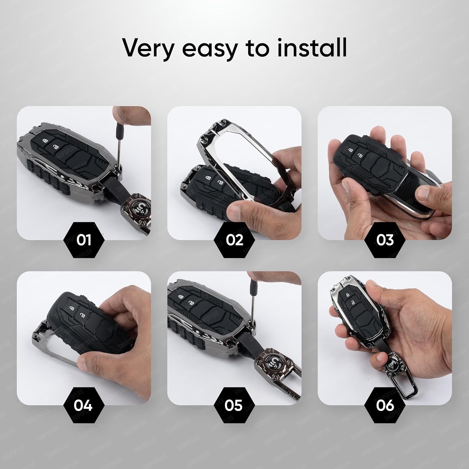SHOPOFLUX Metal Key Cover Compatible with Tata Tiago | Nexon | Altroz | Curvv | Safari | Storme | Zest | Bolt | Tigor | Punch | Hexa 3 Button Flip Key Shopoflux