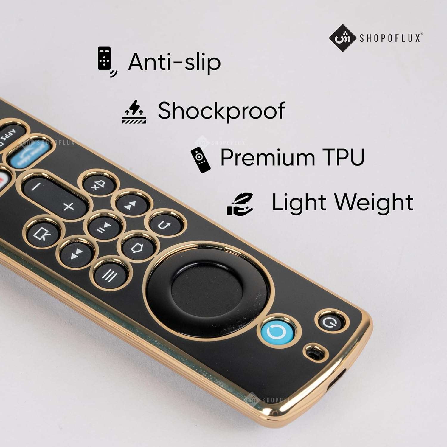 SHOPOFLUX TPU Remote Cover Compatible with Fire TV Stick 3rd Gen 2021 Black Gold