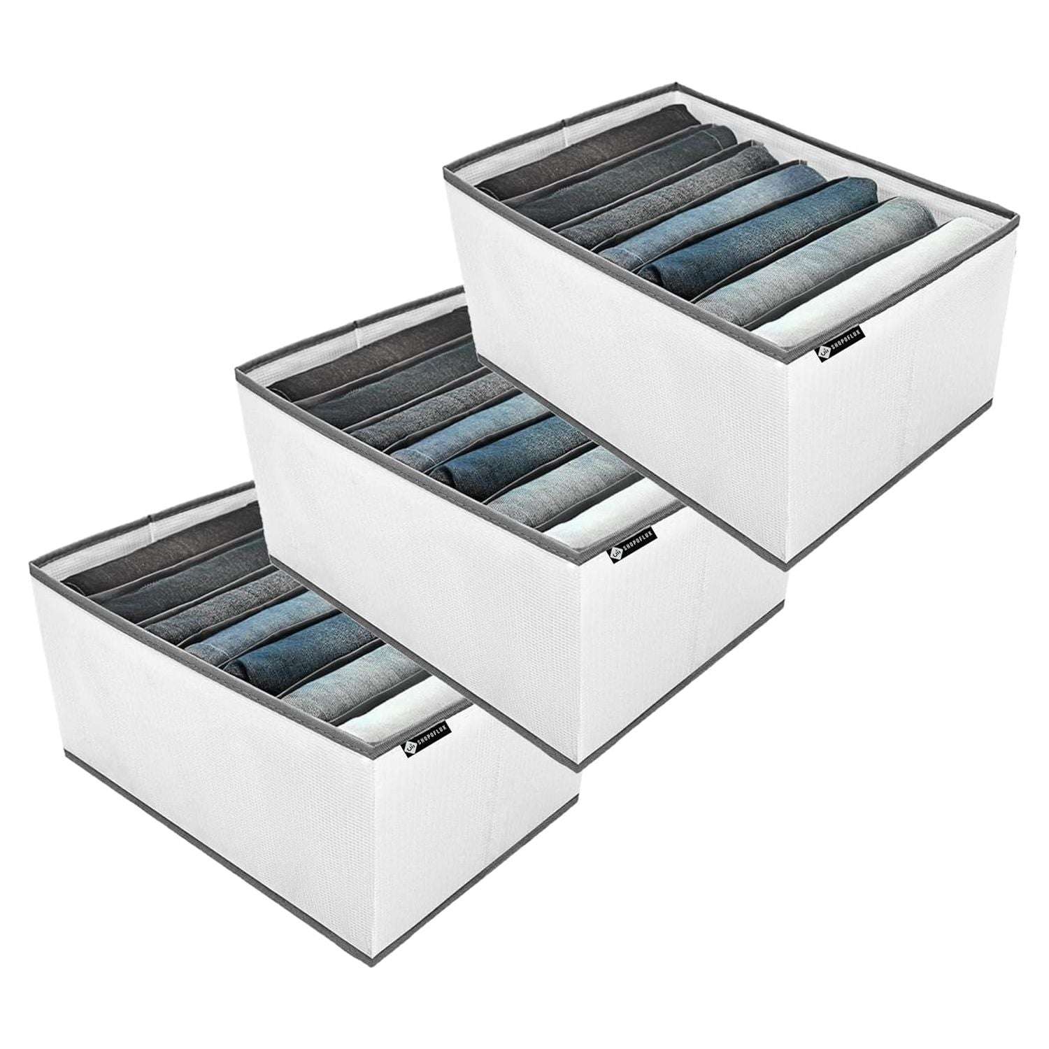 SHOPOFLUX Clothes Organizer for Wardrobe - Ideal for Jeans, Pants, Shirts - Drawer Closet Storage Solution White 7 Slots