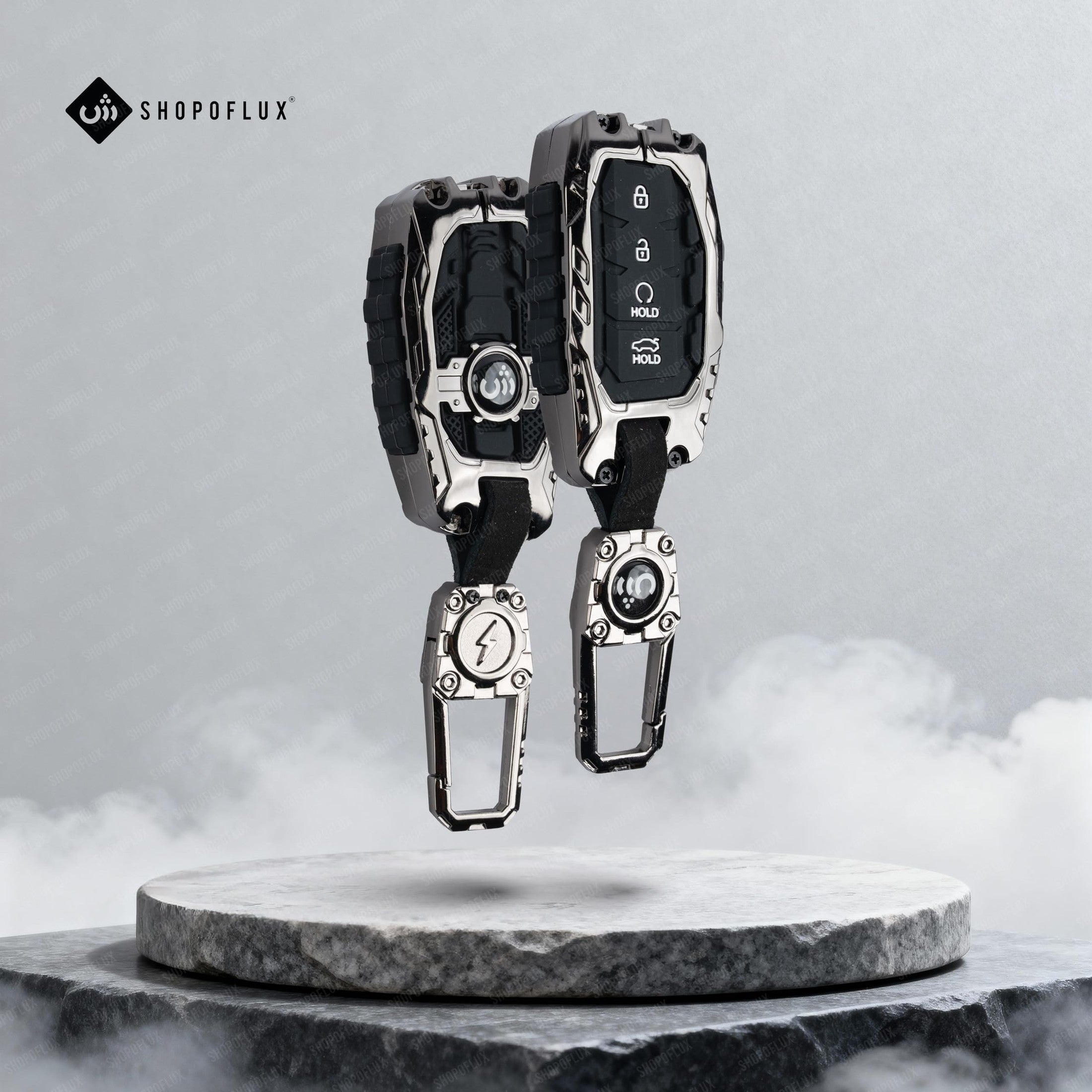 SHOPOFLUX Key Cover Compatible with Hyundai Alcazar and Creta ev Car 4 Button Smart Key (Metal Silicone Black) Shopoflux