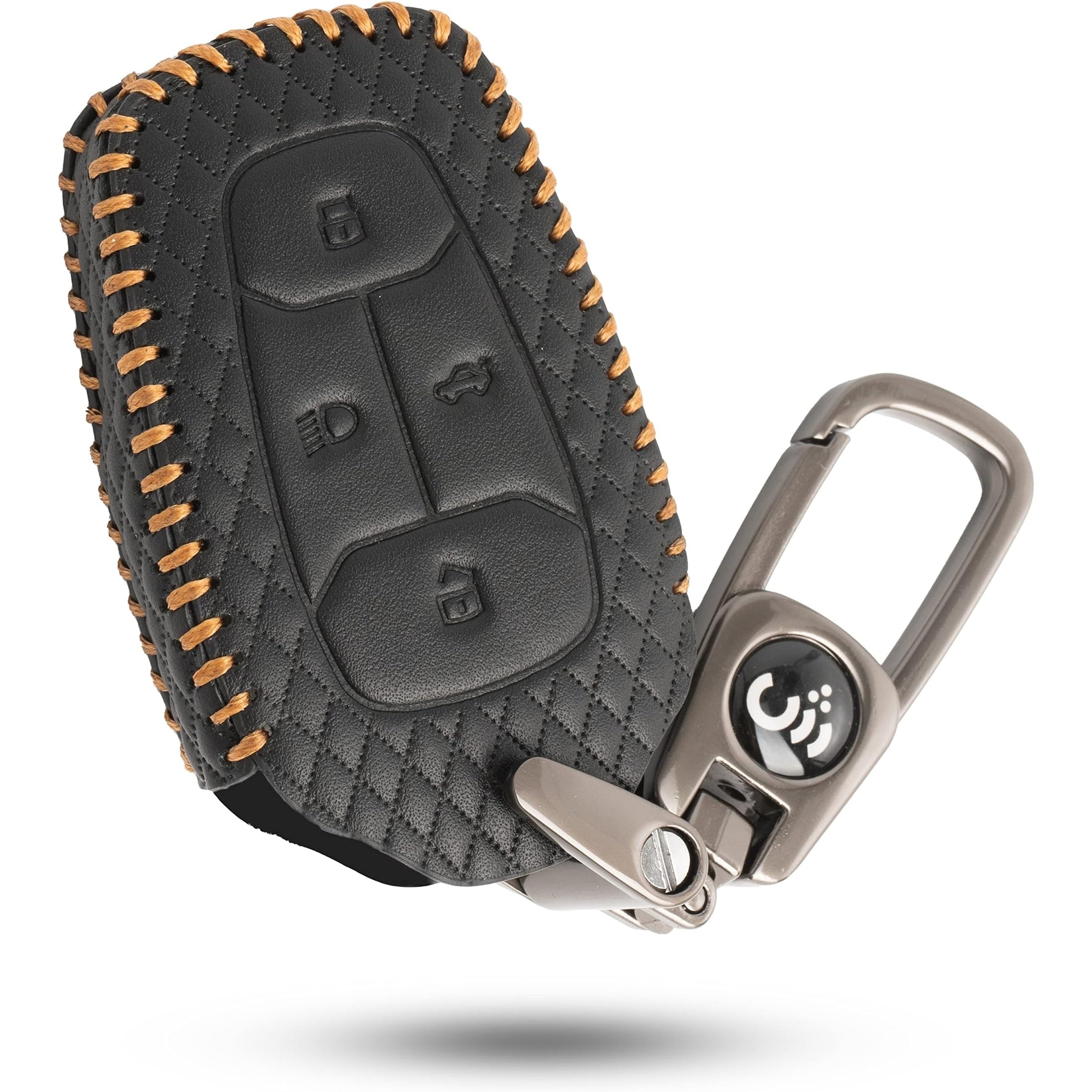 SHOPOFLUX Leather Key Cover Compatible with Tata Nexon | Harrier | Safari | Altroz | Tigor | EV | Punch | Tiago EV Electric 4 Button Smart Key Only Leather Black, 1