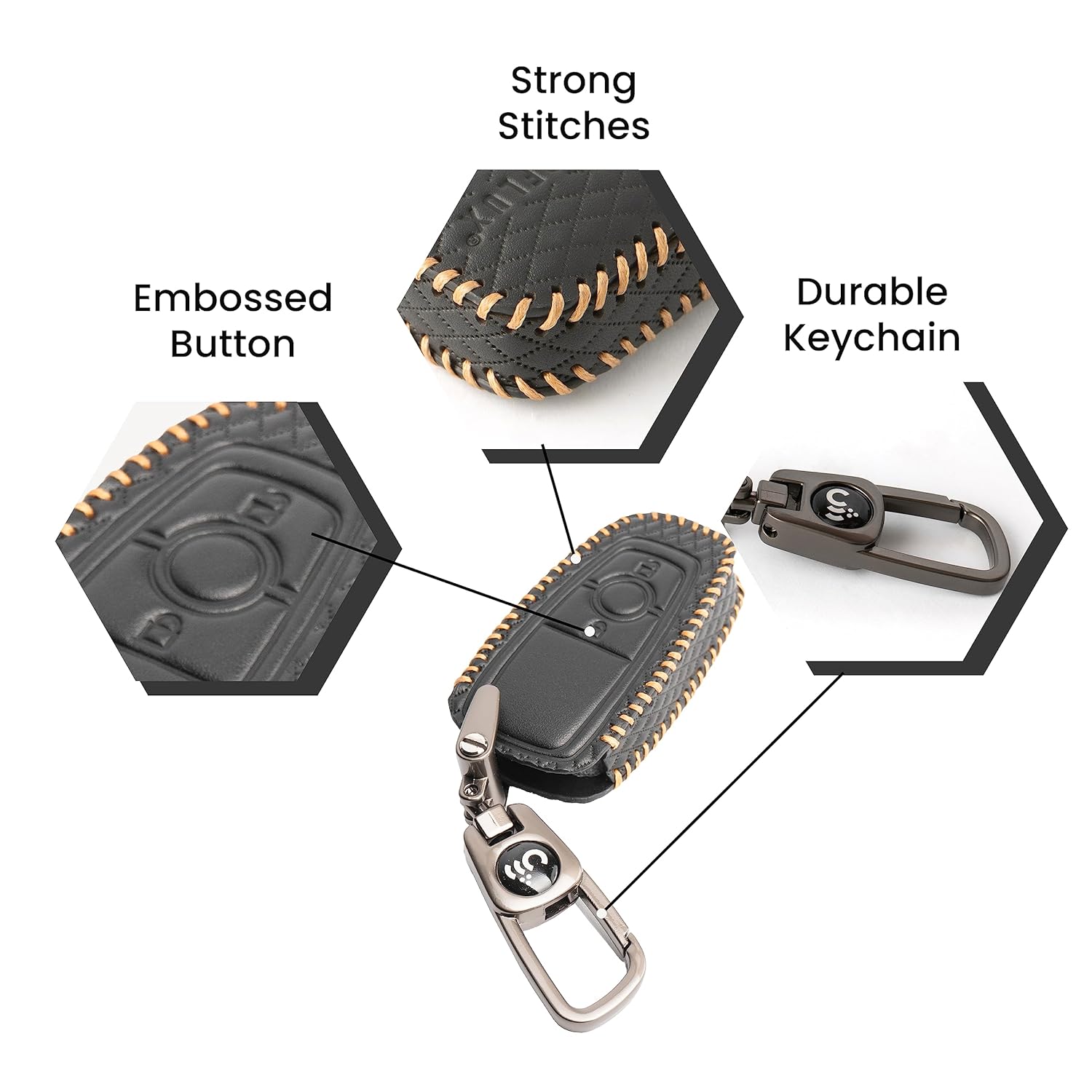 SHOPOFLUX Leather Key Cover Compatible with New Ford Ecosport Titanium 2 Button Smart Key