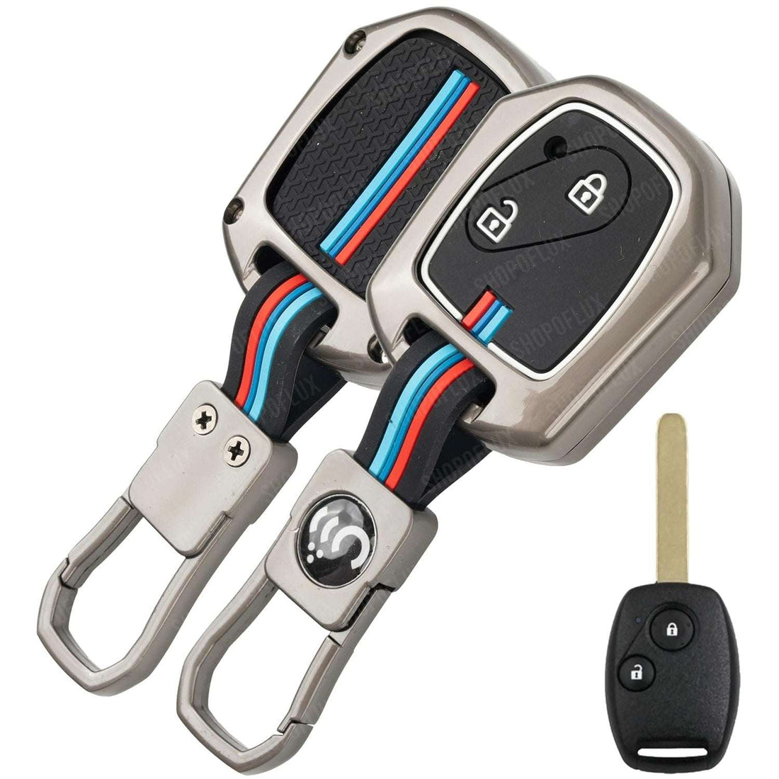 SHOPOFLUX Metal Key Cover Compatible for Honda City | Brio | Mobilio | CRV | Jazz | Amaze | Civic Old Model 2 Button Key