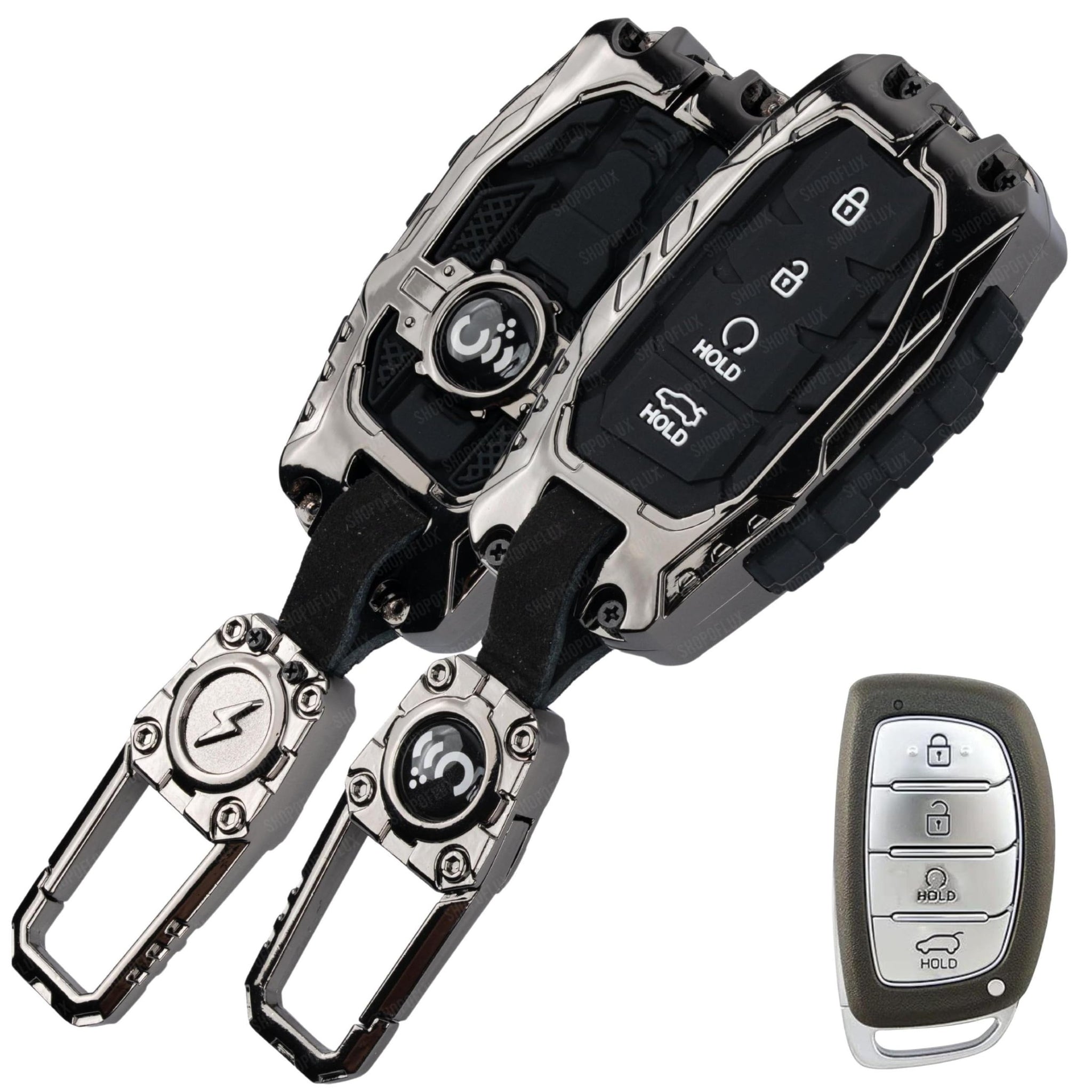 SHOPOFLUX Key Cover Compatible with Hyundai Alcazar and Creta ev Car 4 Button Smart Key (Metal Silicone Black) Shopoflux