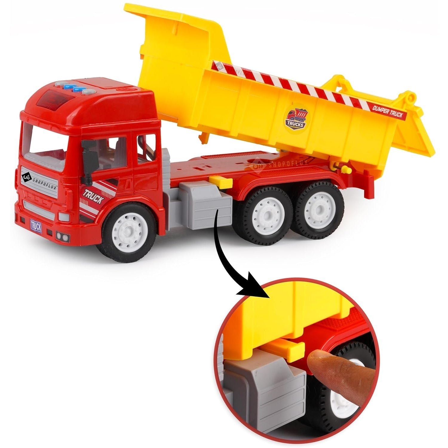 SHOPOFLUX Construction Dumper Truck Toy with Light & Sound, Friction Powered Push and Go Truck Toys for Kids, Boys and Girls Aged 3+ Year Dumper
