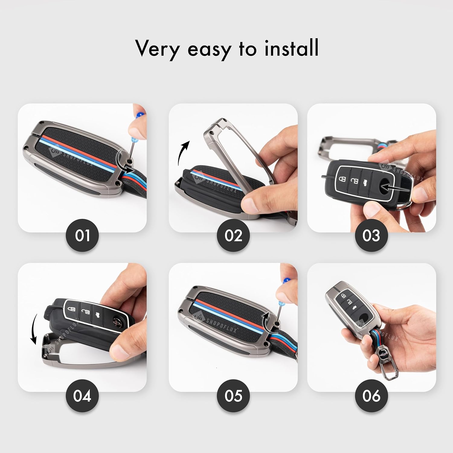 SHOPOFLUX Metal Key Cover for Hyundai Hyundai Creta, Venue, Tucson, Alcazar, I20, Grand i10 Nios, Aura, Xcent, Exter 3 Button Flip Key Only (Metal Black Silicone) Shopoflux