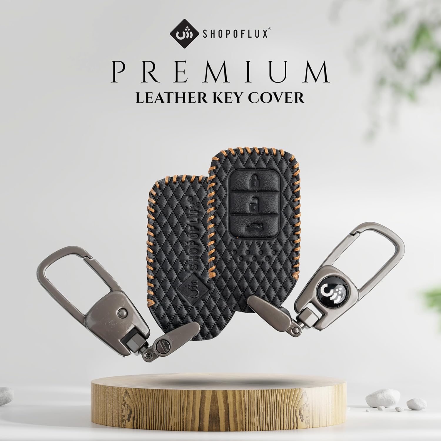 SHOPOFLUX Leather Key Cover Compatible for Honda Elevate | City | Amaze | WRV | CRV | Jazz | 3 Button Smart Key