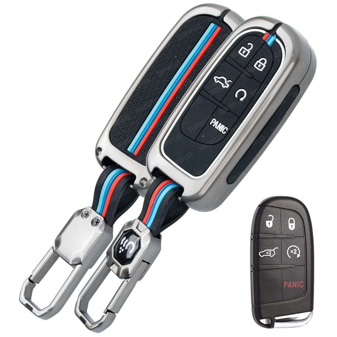 SHOPOFLUX Metal Key Cover Compatible for Jeep Meridian, Compass, Trailhawk, 5 Button Smart Key Copy