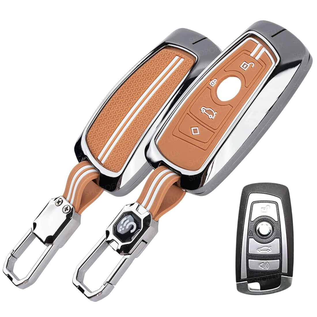 SHOPOFLUX Metal Key Cover Compatible with BMW X4, X3, 5 Series, 6 Series, 3 Series, 7 Series 4 Button Smart Key Shopoflux