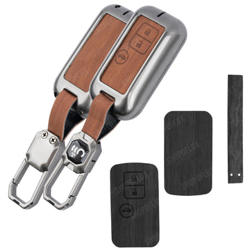 SHOPOFLUX Metal key Cover Compatible with Suzuki Dzire | Ertiga 3 button smart key (Black) (Pack 1)