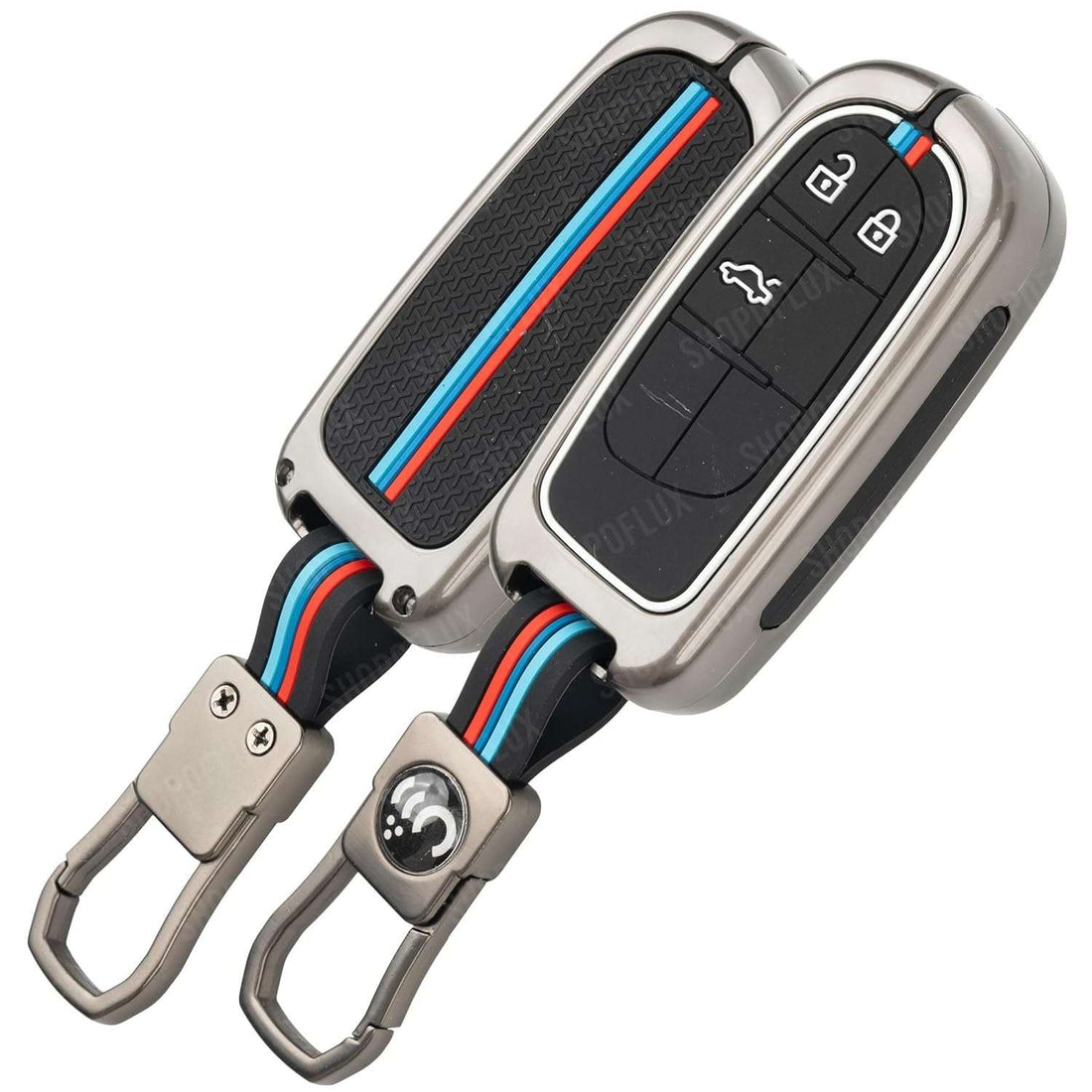 SHOPOFLUX Metal Key Cover Compatible for Jeep Meridian, Compass, Trailhawk, 3 Button Smart Key