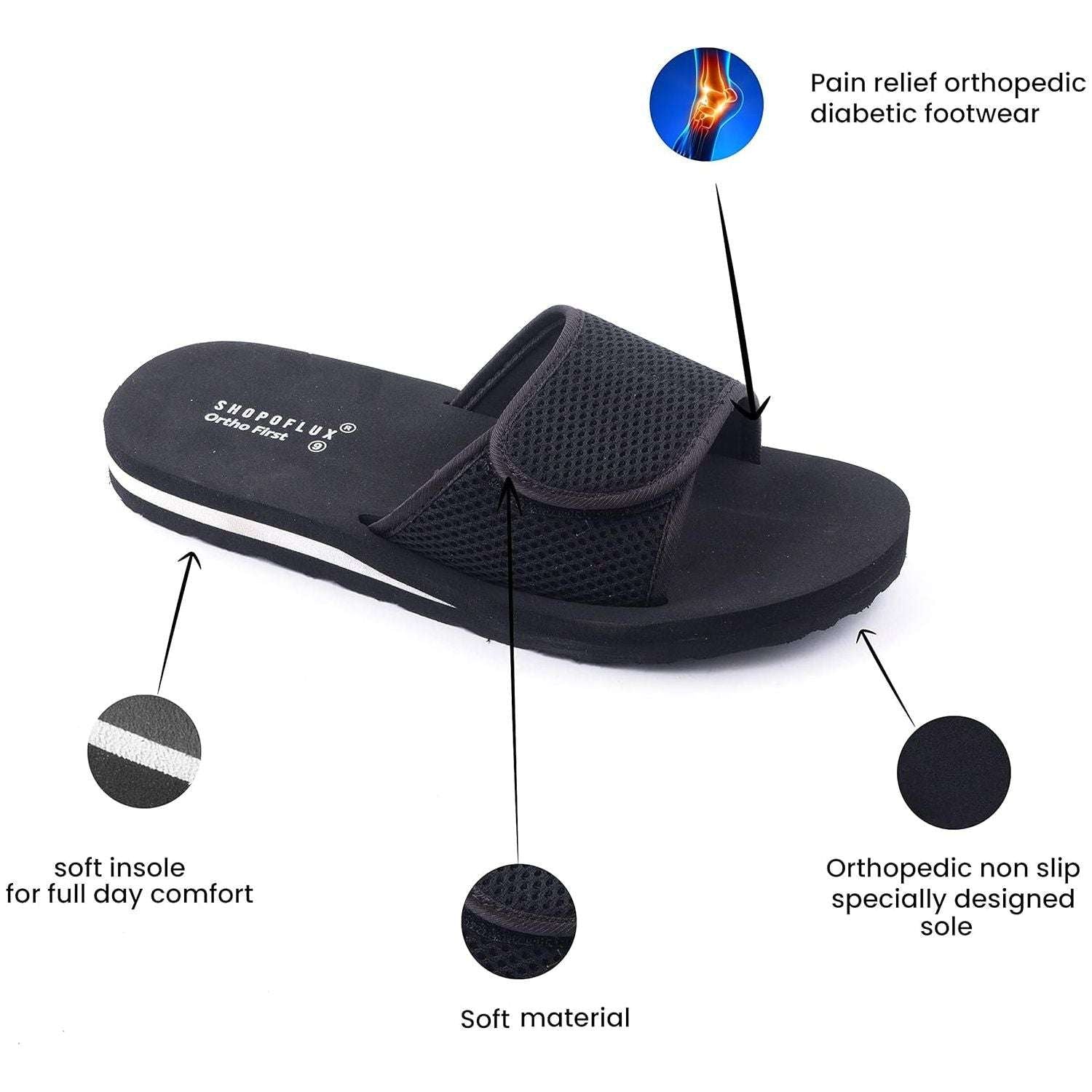 SHOPOFLUX Ortho First Slippers for Men Adjustable Strape Orthopaedic Doctor Chappal Flip-Flop Footwear and House Slippers for Gent's and Boy's