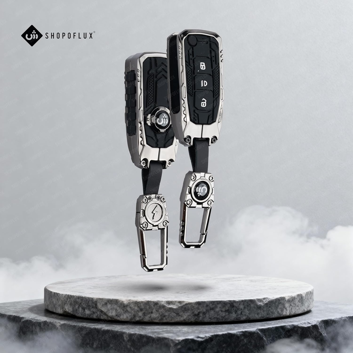 SHOPOFLUX Metal Key Cover Compatible with Tata Tiago | Nexon | Altroz | Curvv | Safari | Storme | Zest | Bolt | Tigor | Punch | Hexa 3 Button Flip Key Shopoflux