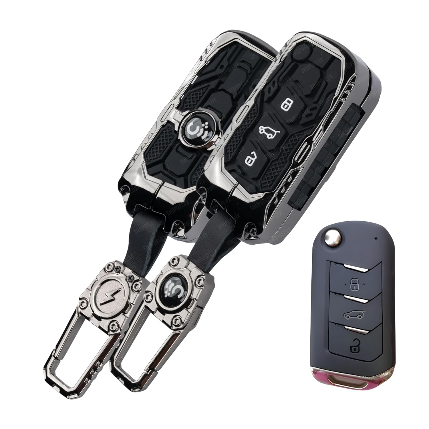 SHOPOFLUX Metal Key Cover Compatible with Mahindra Scorpio N | 3XO | XUV 300 | Marazzo | XUV 700 | XUV 400 ev | Bolero | Thar Roxx 3 Button Flip Key Shopoflux