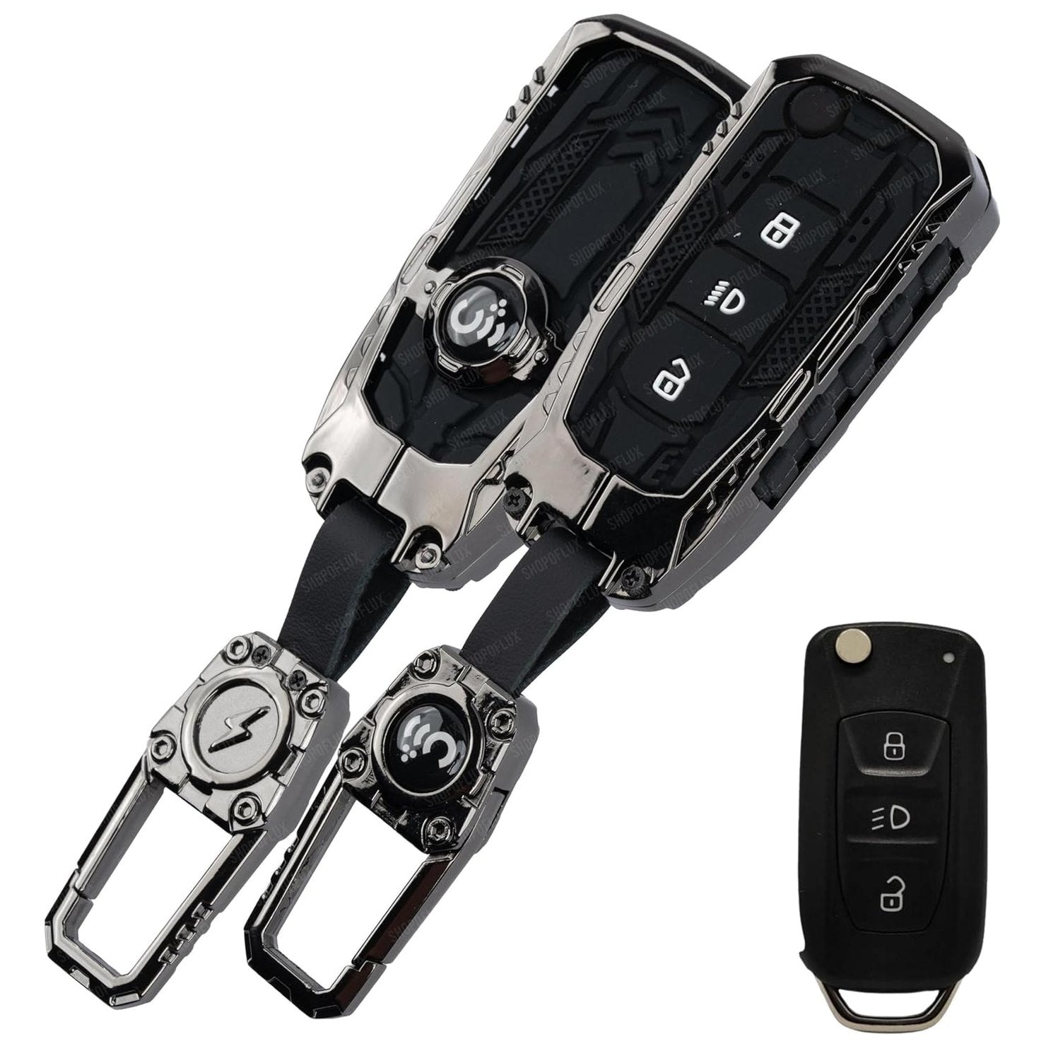 SHOPOFLUX Metal Key Cover Compatible with Tata Tiago | Nexon | Altroz | Curvv | Safari | Storme | Zest | Bolt | Tigor | Punch | Hexa 3 Button Flip Key Shopoflux