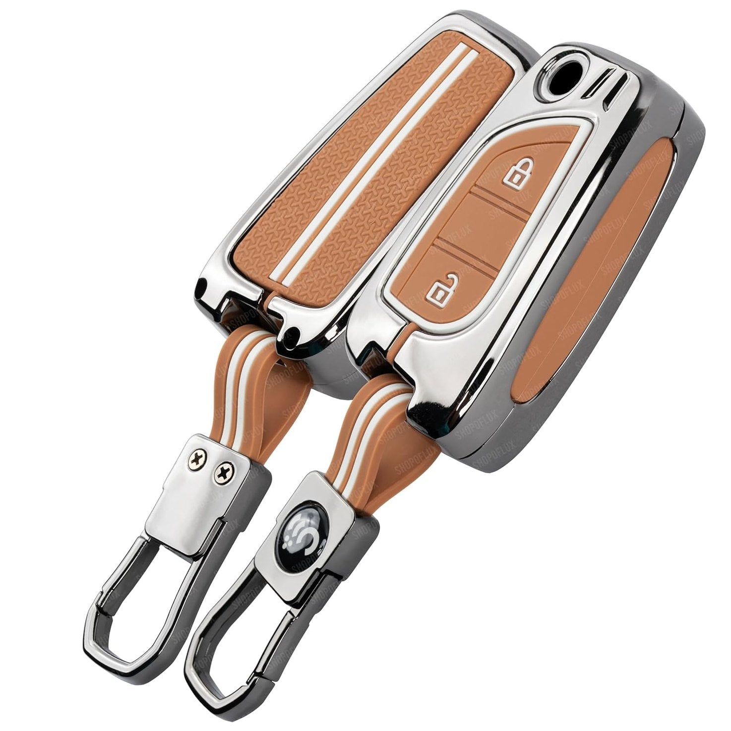 SHOPOFLUX Metal Key Cover Compatible with Toyota Innova Crysta | Corolla Altis 2 Button Flip Key (Metal Silicone Brown)