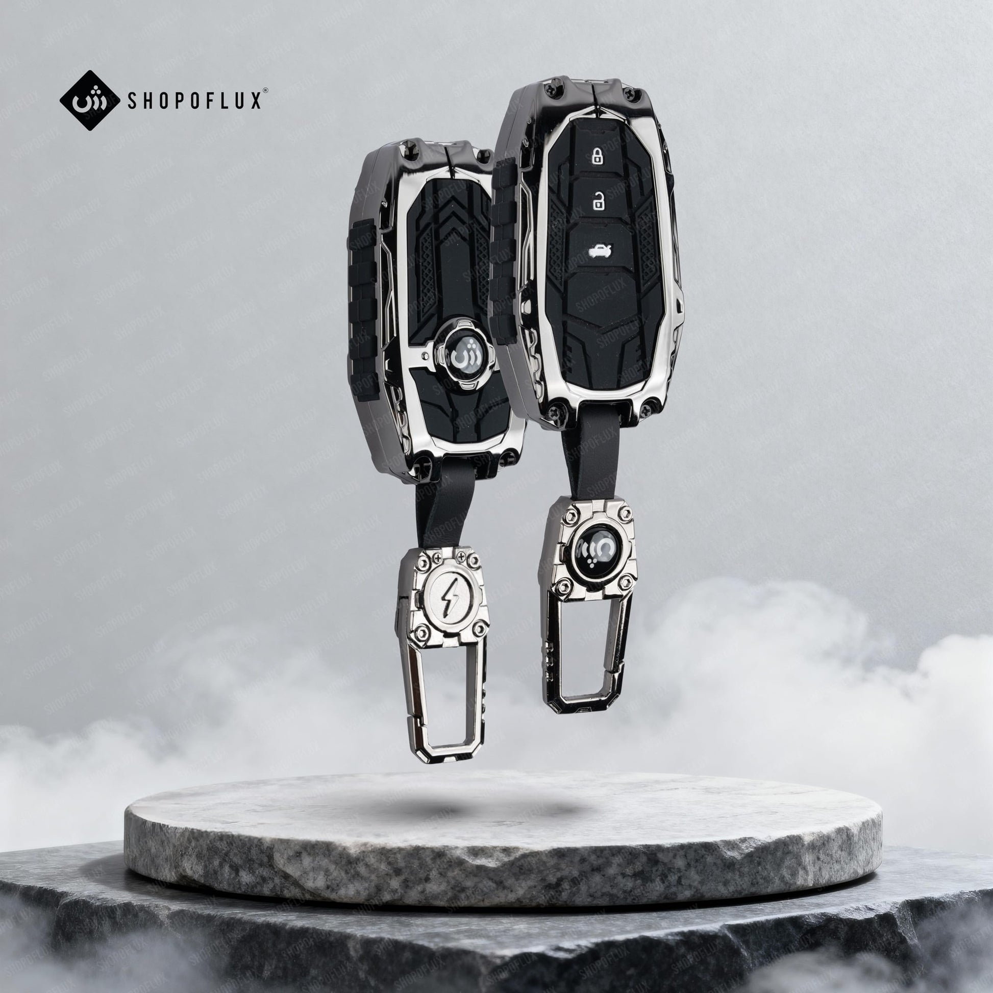 SHOPOFLUX Metal Key Cover Compatible with Toyota Fortuner | Fortuner Legender | Innova Hycross | Invicto 3 Button Smart Key (Metal Silicone Black) (Copy) Shopoflux