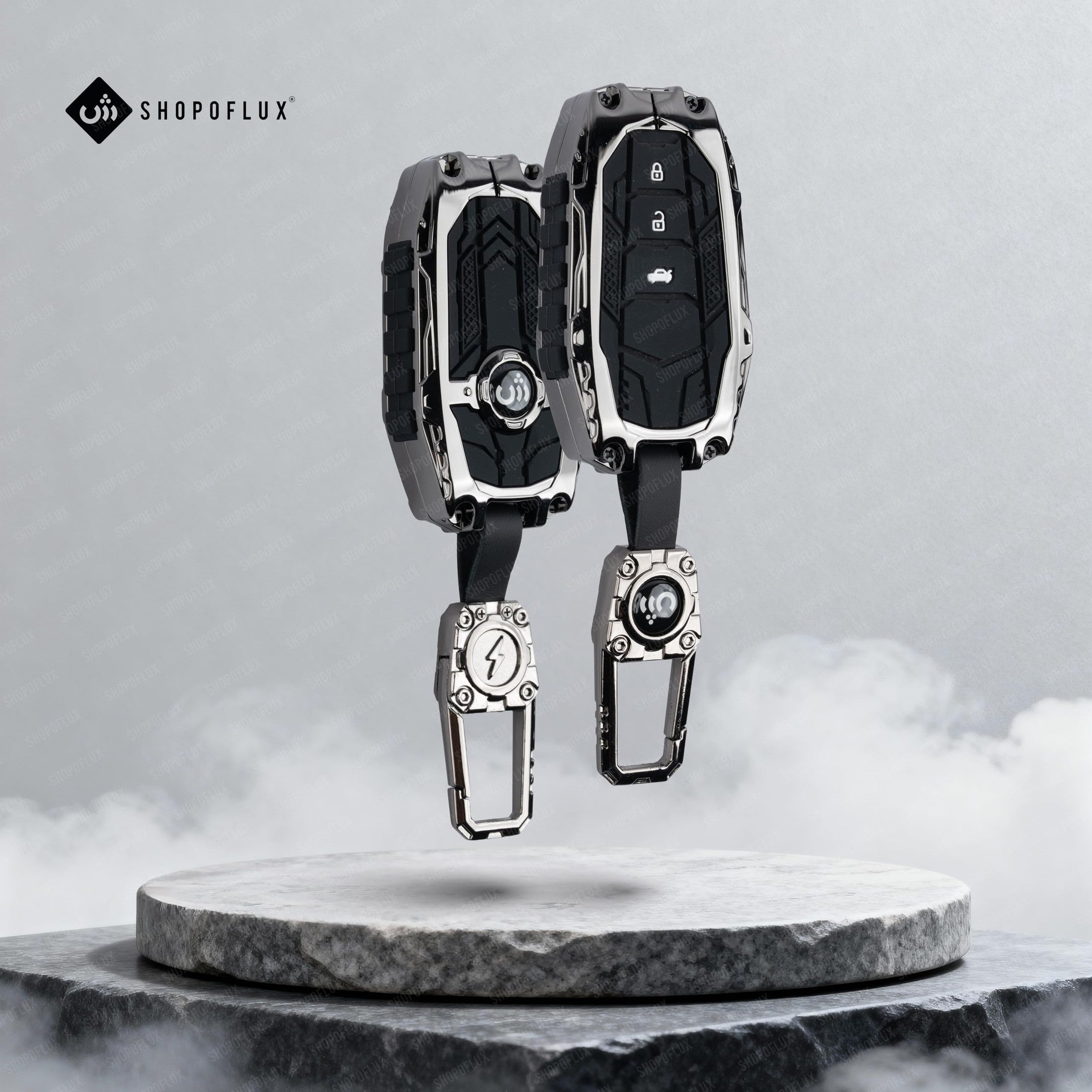 SHOPOFLUX Metal Key Cover Compatible with Toyota Fortuner | Fortuner Legender | Innova Hycross | Invicto 3 Button Smart Key (Metal Silicone Black) (Copy) Shopoflux