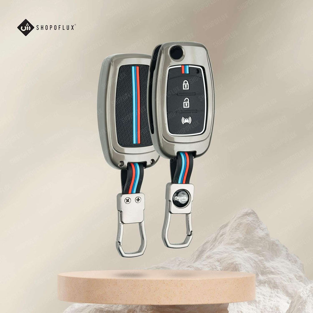 SHOPOFLUX Metal Key Cover Compatible for Mahindra XUV 300 and Alturas G4 Car 3 Button Flip Key