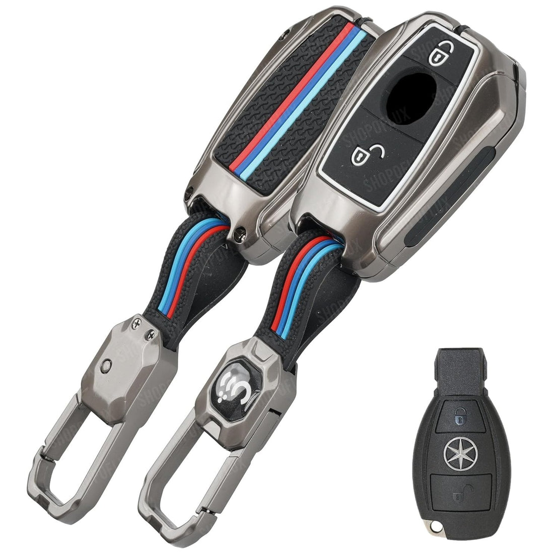 SHOPOFLUX Metal Car Key Cover Compatible for Mercedes Benz C E M S CLS CLK GLK GLC G Class 2 Button Smart Key - Black Copy