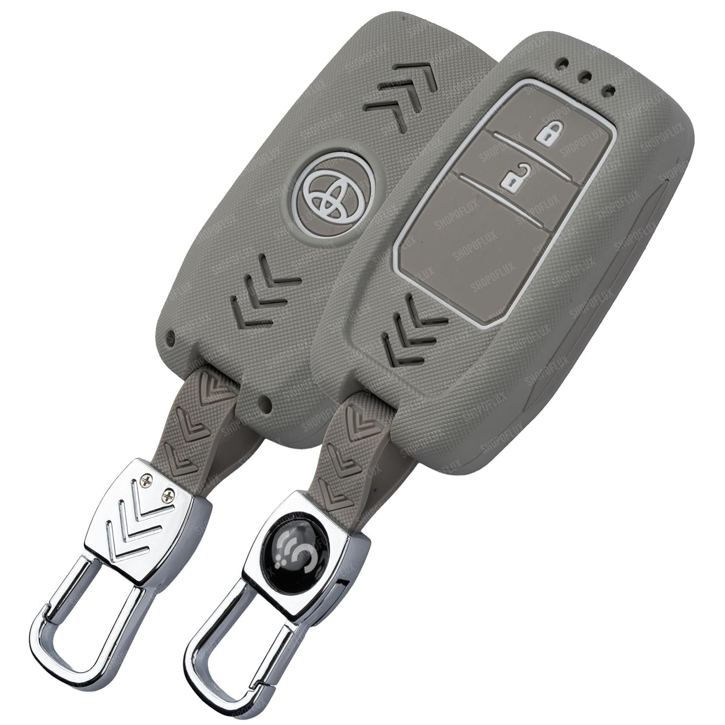 SHOPOFLUX Metal Key Cover Compatible with Toyota Innova Crysta, Hilux, Invicto 2 Button Smart Only (Light Grey ABS) Shopoflux