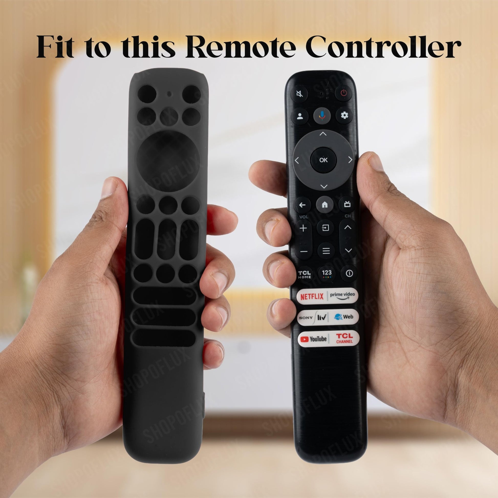 SHOPOFLUX Silicone TV Remote Cover Case Compatible with TCL Tv Remote RC802NU1 / IFFALCON Smart LED TV Protective Cover (Black) Shopoflux