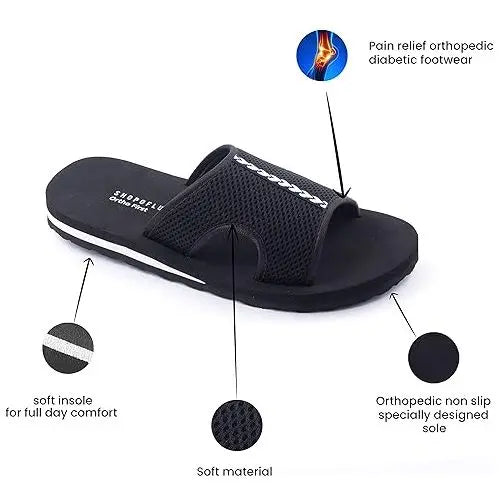 SHOPOFLUX Ortho First Slider Slippers for Men | Orthopaedic Doctor Chappal Flip-Flop Footwear and House Slippers for Gent's and Boy's Black & Blue
