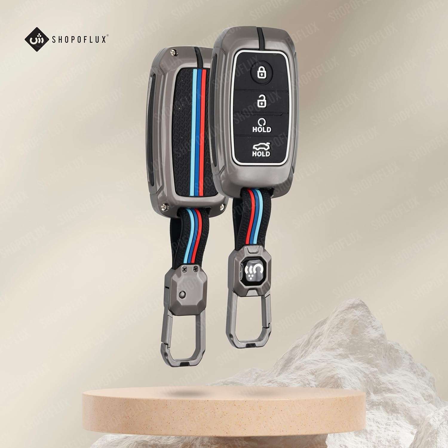 SHOPOFLUX Metal Key Cover Compatible for Kia Seltos | Sonet | Carens 4 Button Smart Key Black