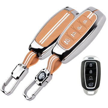 SHOPOFLUX Metal Key Cover Compatible with Hyundai Verna 2024 2023 | i20 Facelift N Line N8 Car 4 button smart key Shopoflux