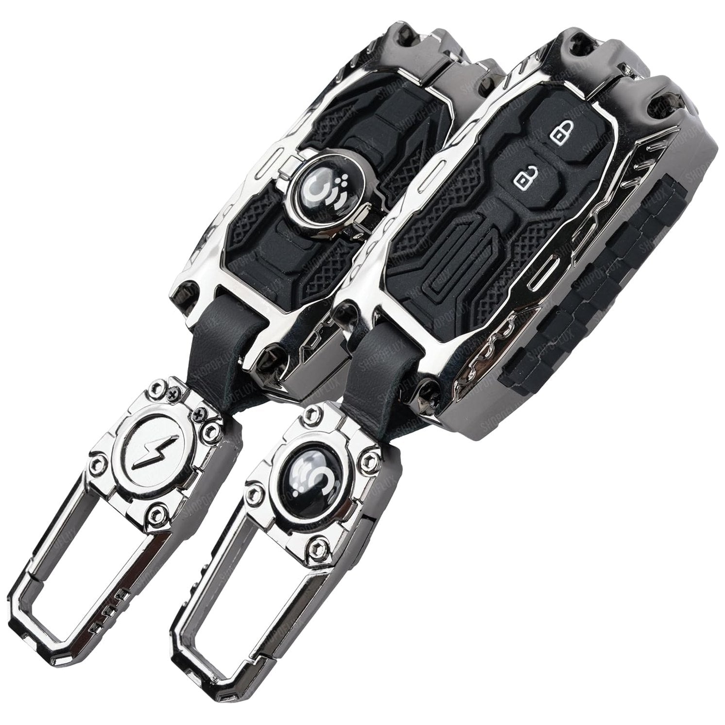 SHOPOFLUX Key Cover Compatible with Baleno, Grand Vitara, XL6, Swift, Brezza, Celerio, Ignis, Ertiga, Dzire, Fronx, Urban Cruiser, Rumion, Glanza, Hyryder 2 Button Key (Metal Silicone Blackk) Shopoflux