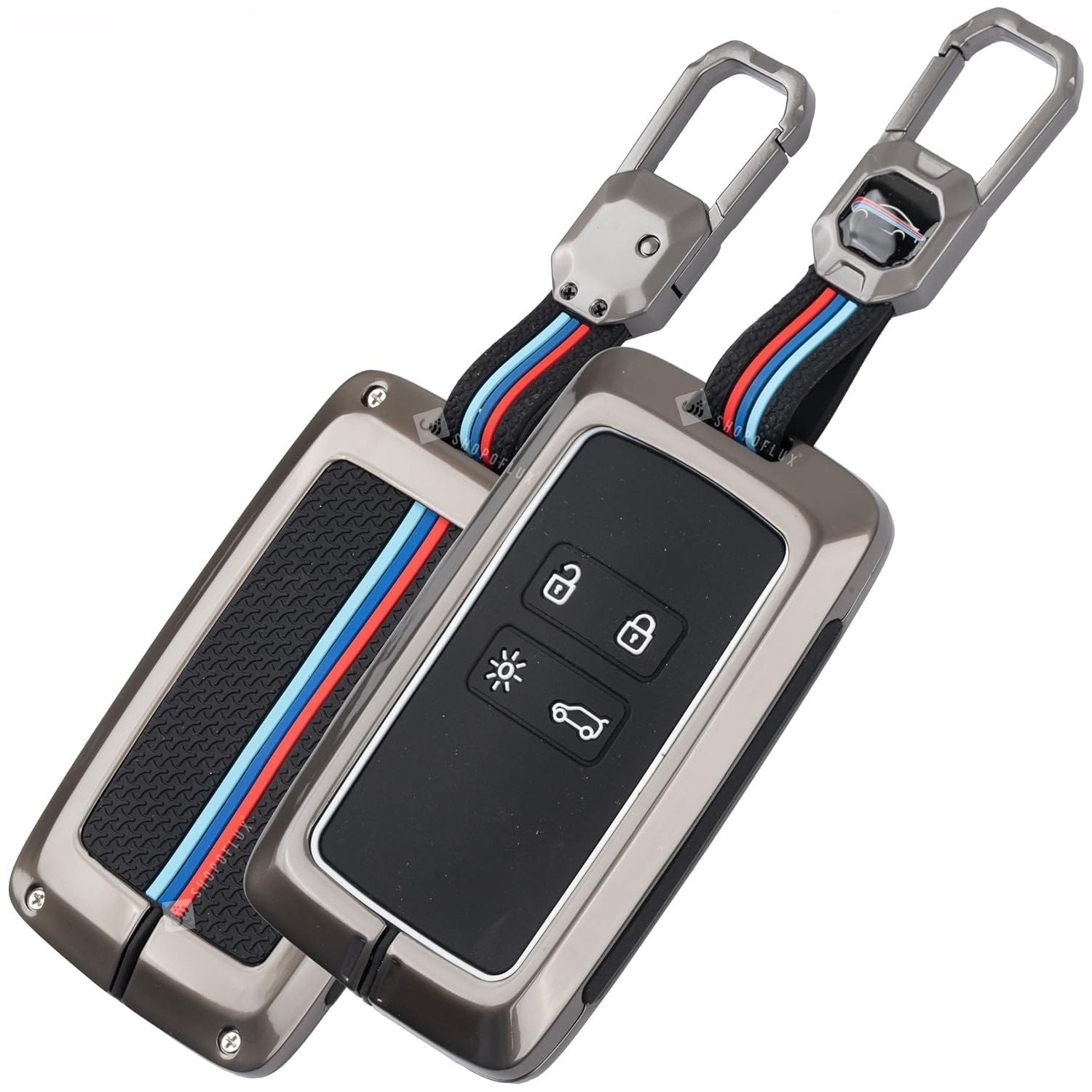 SHOPOFLUX Metal Key Cover Compatible with Renault Triber | Kiger 4 Button Smart Key Black