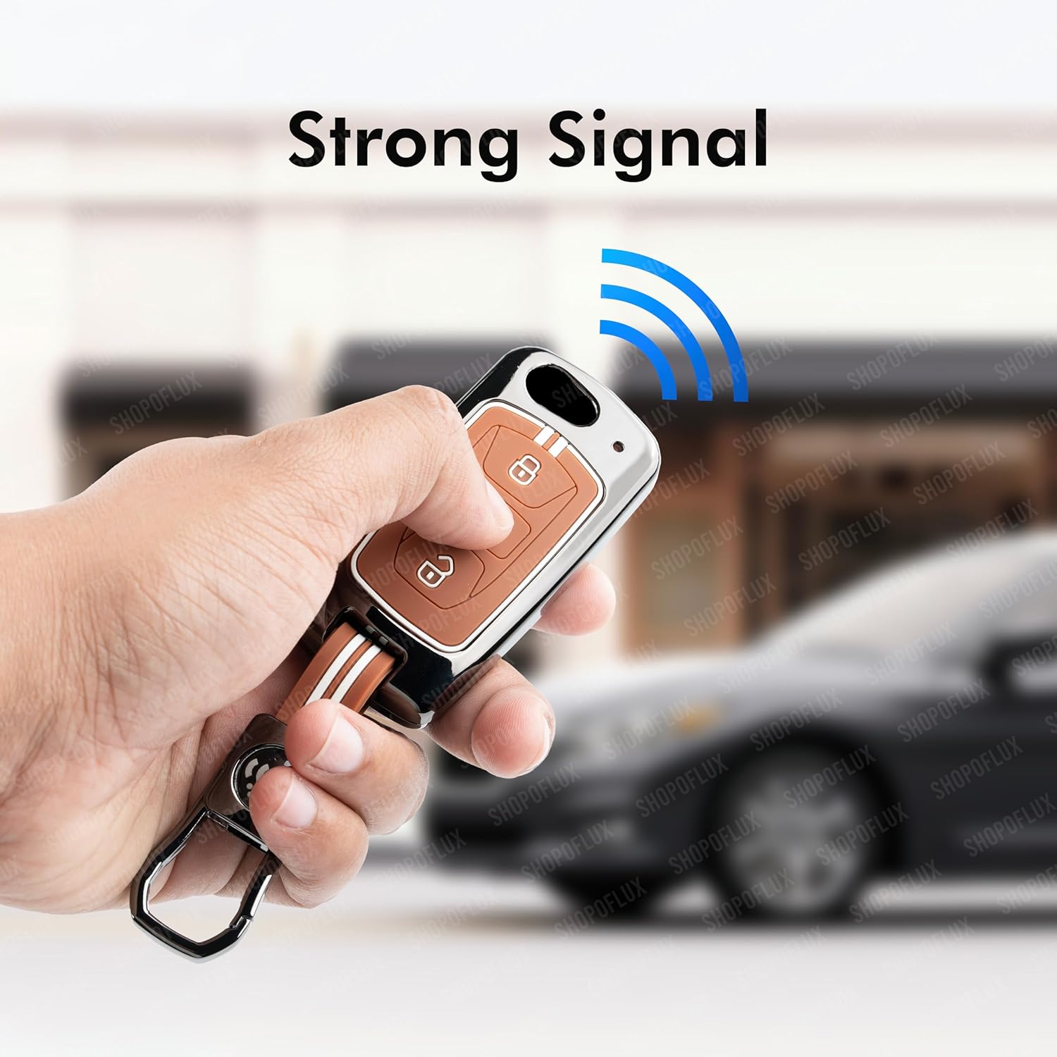 SHOPOFLUX Metal Key Cover Compatible with Tata Tiago | Nexon | Altroz | Curvv | Safari | Storme | Zest | Bolt | Tigor | Punch | Hexa 3 Button Flip Key (Brown Silicone) Shopoflux