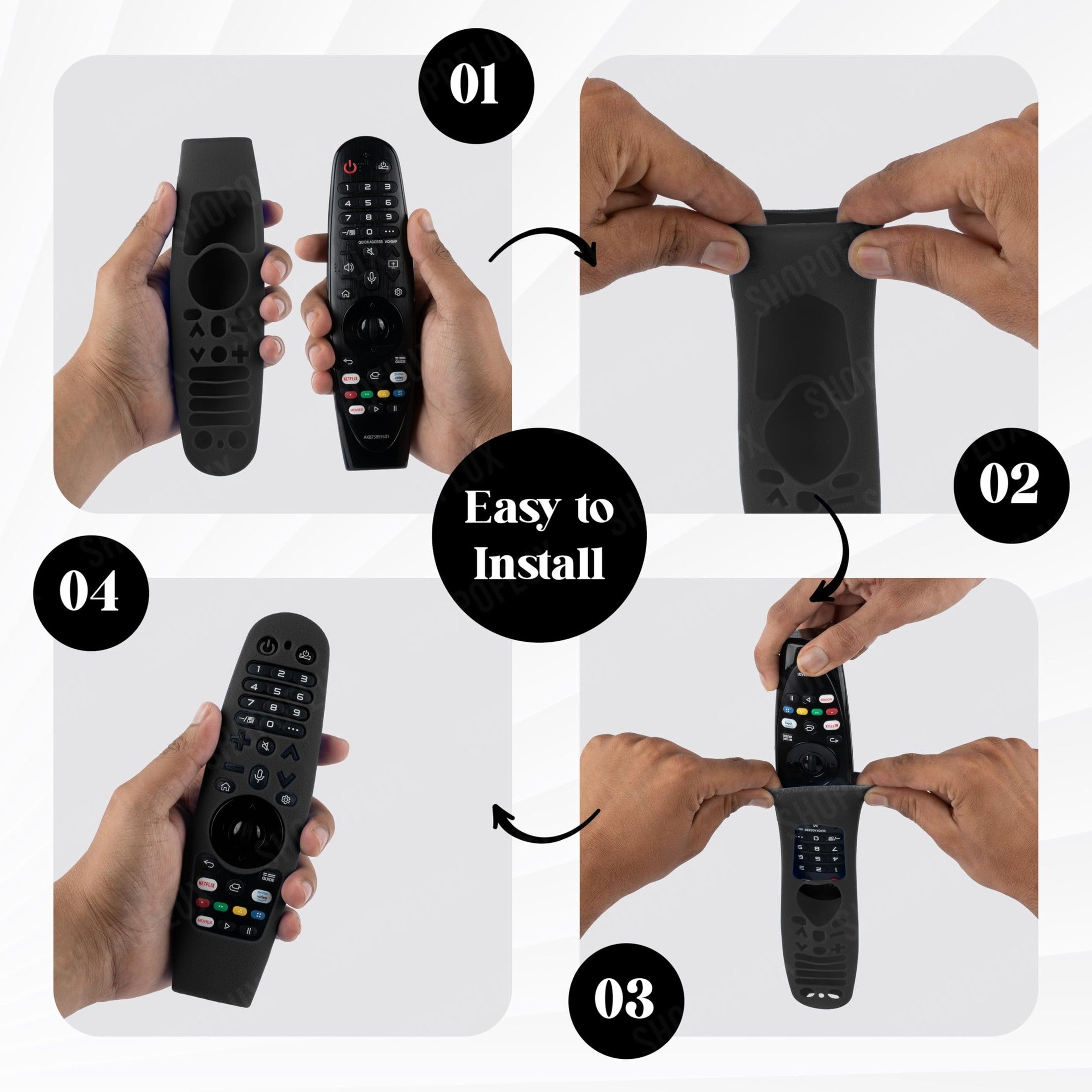 Shopoflux Silicone Full Wrap Case Compatible with LG AN-MR19BA AN-MR600 Magic Remote with Lanyard [Remote Not Included] (Black) Shopoflux