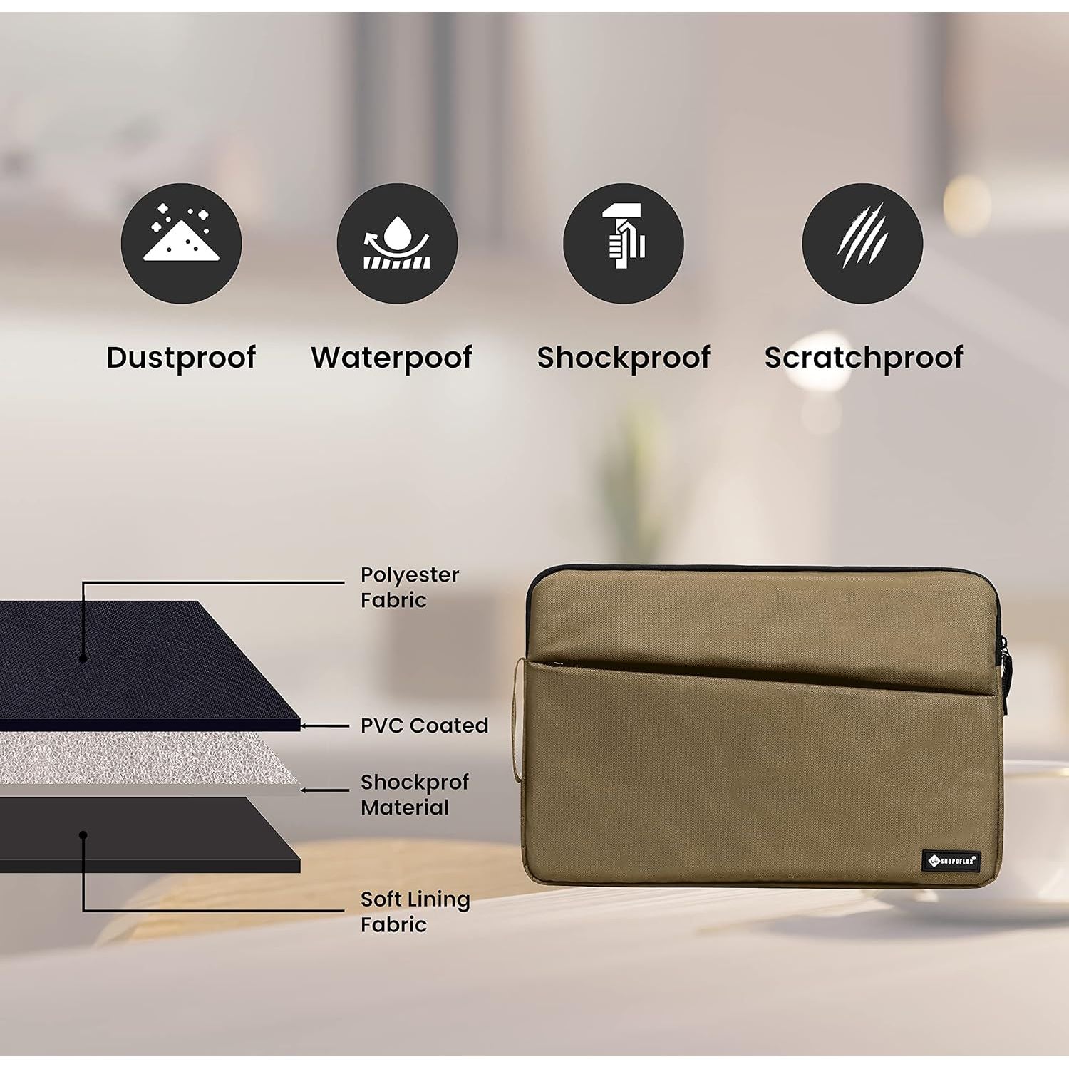 Shopoflux Laptop Sleeve Case Cover Bag for 14 Inch Laptop for Men and Women Waterproof with Front Pocket Blue, 15 X 11 X 1.2 Inch Brown & Blue