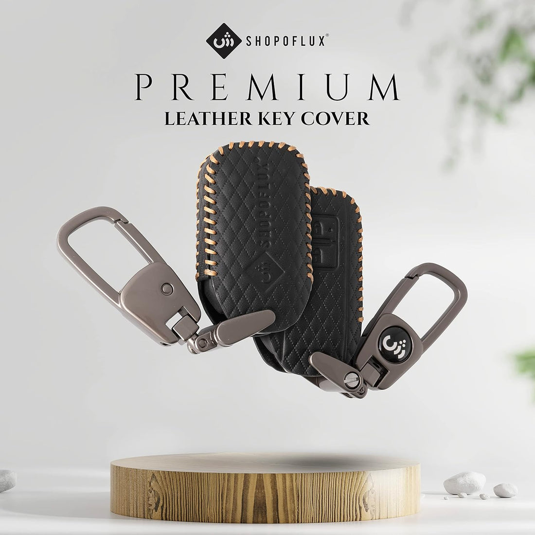 SHOPOFLUX Leather Key Cover Compatible with Baleno, Grand Vitara, XL6, Swift, Brezza, Celerio, Ignis, Ertiga, Dzire, Fronx, Urban Cruiser, Glanza, Hyryder Black