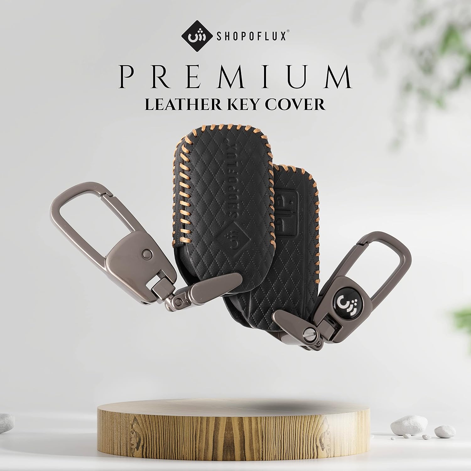 SHOPOFLUX Leather Key Cover Compatible with Baleno, Grand Vitara, XL6, Swift, Brezza, Celerio, Ignis, Ertiga, Dzire, Fronx, Urban Cruiser, Glanza, Hyryder Black