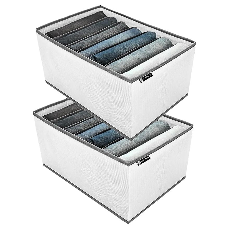 SHOPOFLUX Clothes Organizer for Wardrobe - Ideal for Jeans, Pants, Shirts - Drawer Closet Storage Solution White 7 Slots