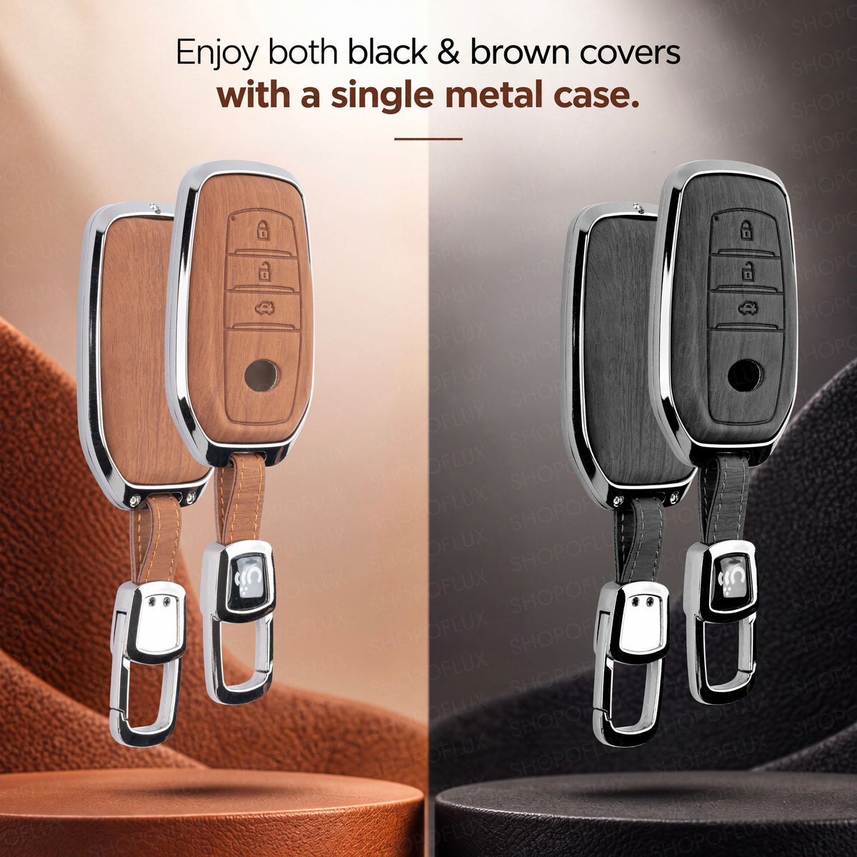 SHOPOFLUX Key Cover Compatible with Toyota Fortuner | Fortuner Legender | Innova Hycross | Invicto 3 Button Smart Key (Leather Black Brown)