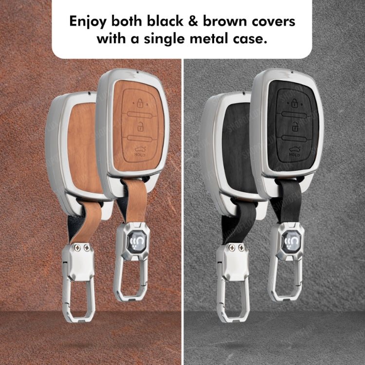 SHOPOFLUX Metal Key Cover for Hyundai Grand i10 NIOS Asta | Venue | i20 | Aura | Exter | Creta | Elantra 3 Button Smart Key Only - Black (Copy) Shopoflux