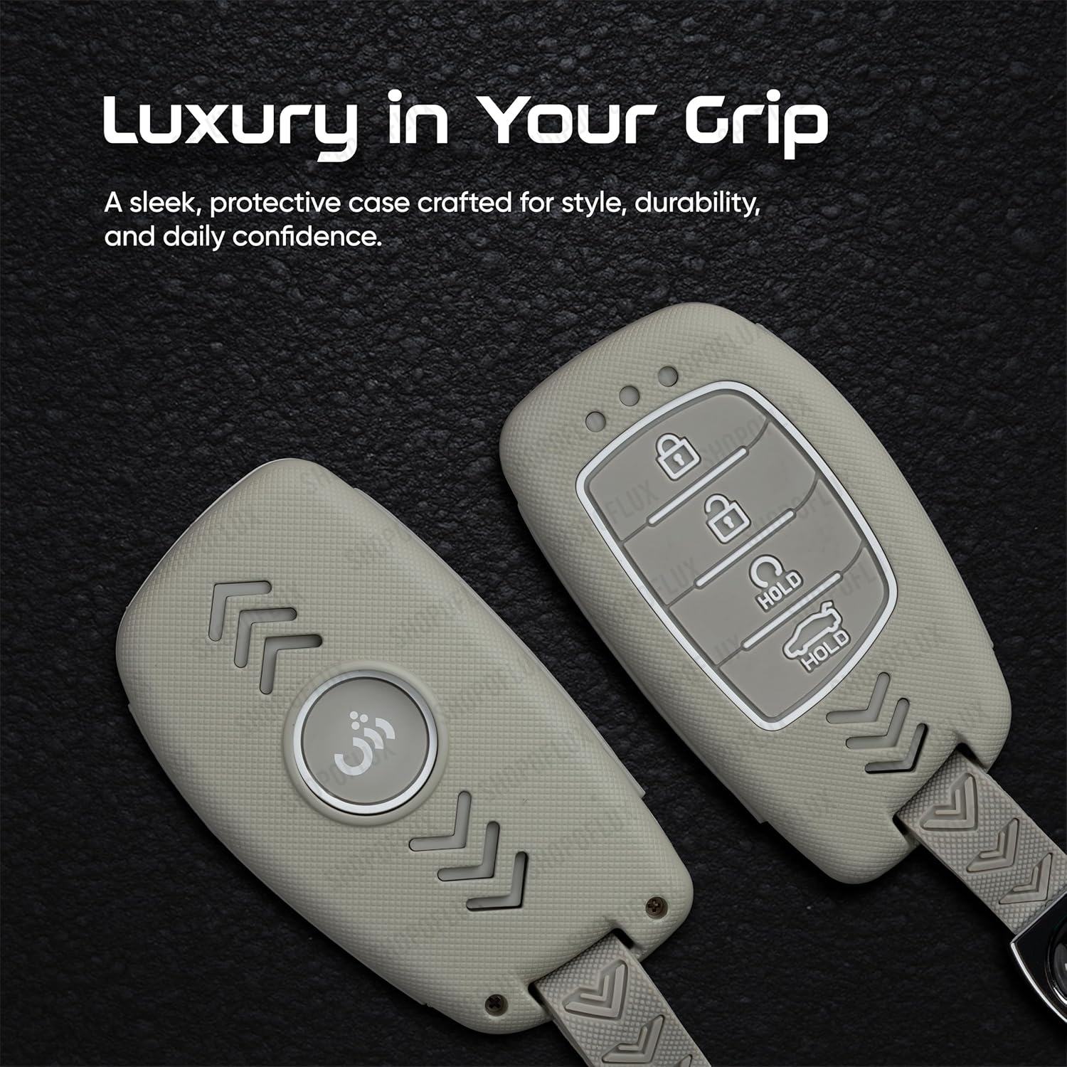 SHOPOFLUX Metal Key Cover Compatible with Hyundai Alcazar and Creta ev Car 4 Button Smart Key(Light Grey ABS) Shopoflux