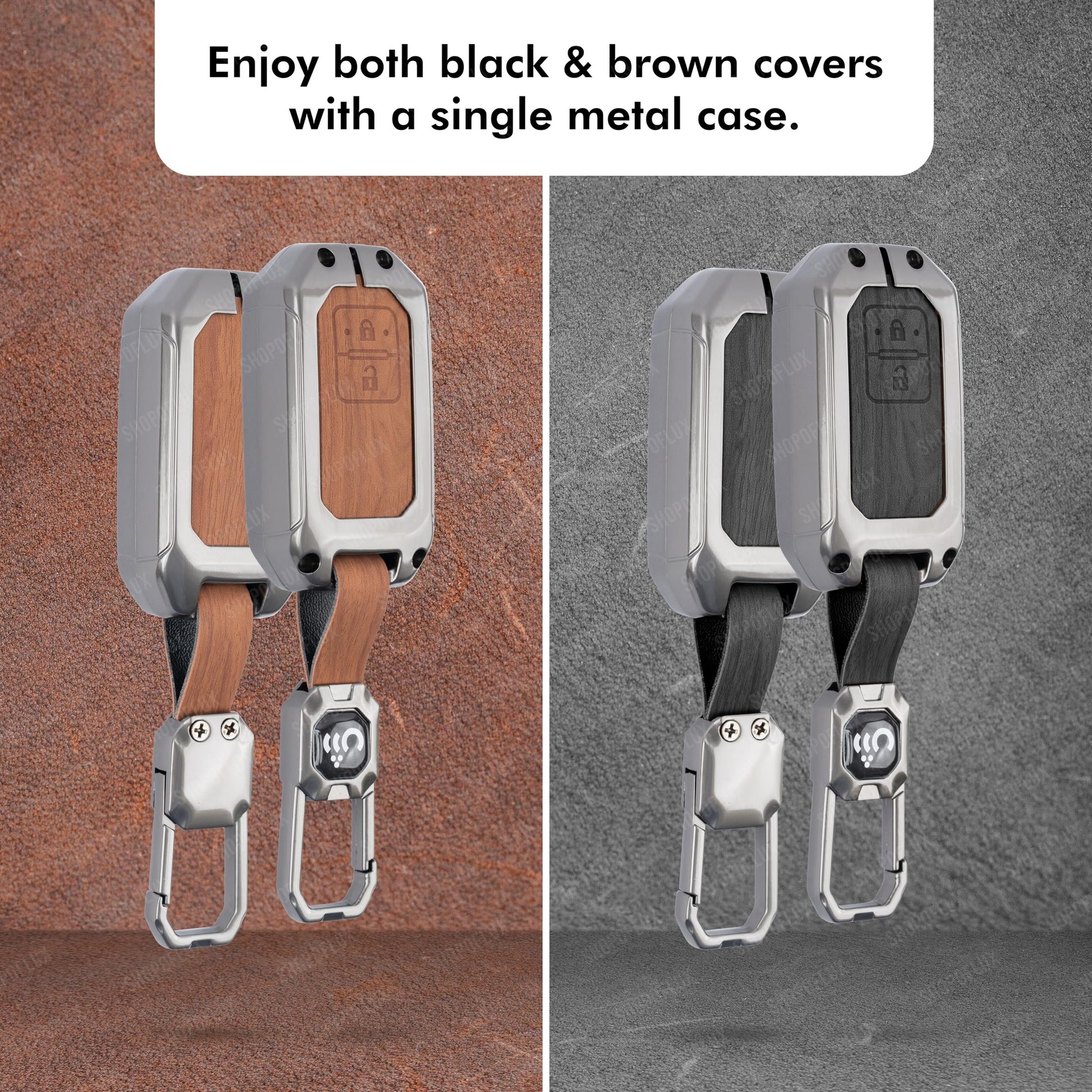 SHOPOFLUX Metal Key Cover Compatible with Baleno, Grand Vitara, XL6, Swift, Brezza, Celerio, Ignis, Ertiga, Dzire, Fronx, Urban Cruiser, Rumion, Glanza, Hyryder 2 Button Smart Key (Brown Silicon) Shopoflux