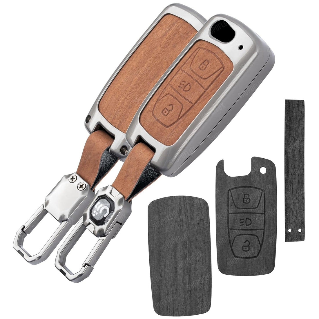 SHOPOFLUX Metal Key Cover Compatible with Tata Tiago | Nexon | Altroz | Curvv | Safari | Storme | Zest | Bolt | Tigor | Punch | Hexa 3 Button Flip Key (Leather Black Brown) Shopoflux