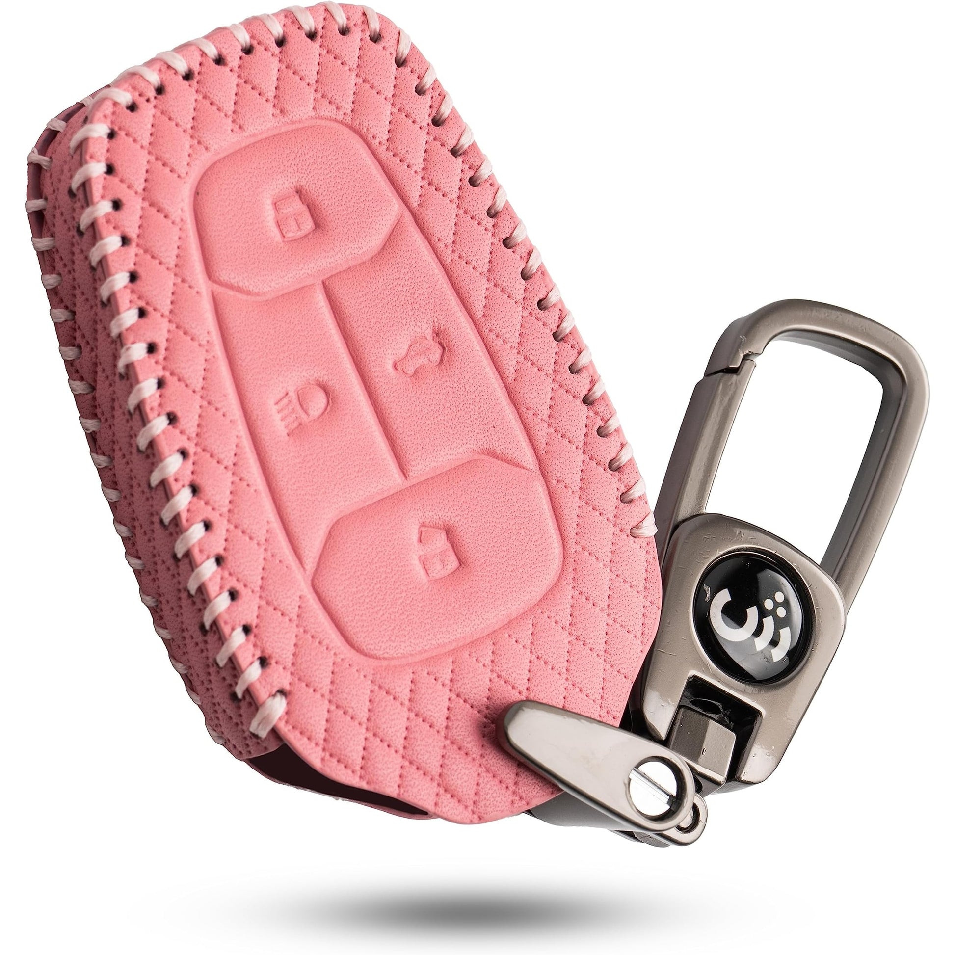 SHOPOFLUX Leather Key Cover Compatible with Tata Nexon | Harrier | Safari | Altroz | Tigor | EV | Punch | Tiago EV Electric 4 Button Smart Key Only Leather Pink, 1