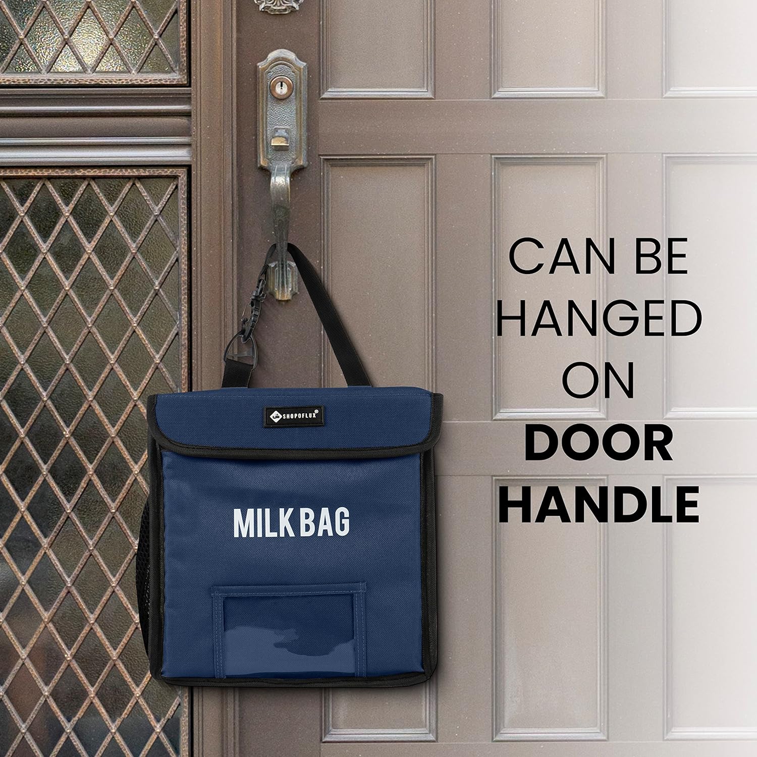 SHOPOFLUX Milk Bag for Door Hanging | Insulated and Waterproof Door Hanging Bag for Milk Sachets and Bottles Storage with Pocket for Notes and News Paper