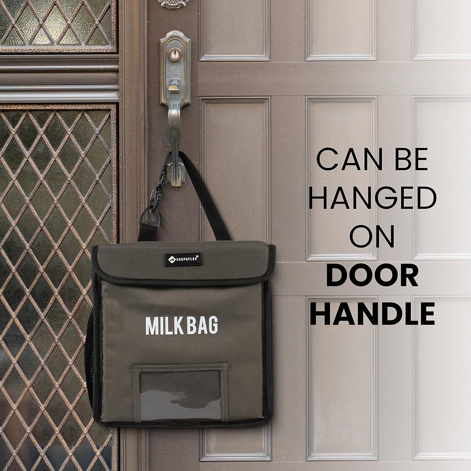 SHOPOFLUX Milk Bag for Door Hanging | Insulated and Waterproof Door Hanging Bag for Milk Sachets and Bottles Storage with Pocket for Notes and News Paper