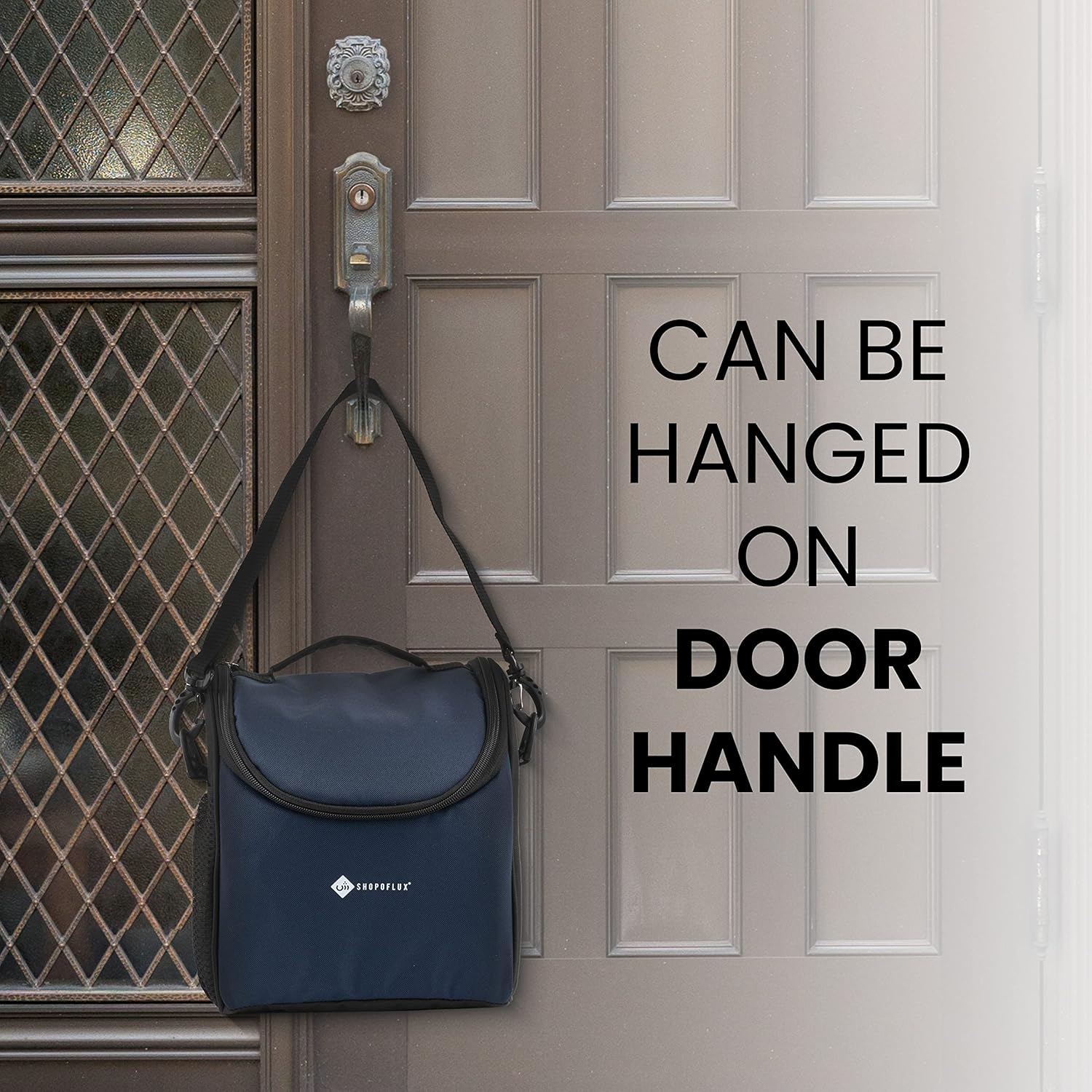 SHOPOFLUX Polyester Modern Milk Bag For Door Hanging | Insulated And Waterproof Door Hanging Bag For Milk Sachets And Bottles Storage With Detachable Strap Blue
